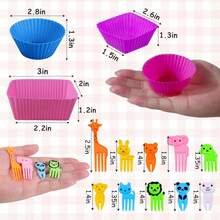 15/35/45pcs Bento Box Accessories Set - Reusable Silicone Lunch Box Dividers, Colorful Cupcake Liners, Non-Stick Muffin Cups, Suitable For Baking, School Lunch And Home Use - Multicolor - View 3