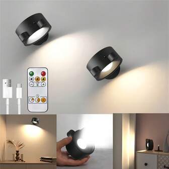 NBBUFF 1/2/4个LED壁灯，磁性底座：360°旋转，色温可调，按钮和遥控器控制，定时功能，USB充电，适用于客厅、卧室、走廊、床头、厨房、书房和阅读区。