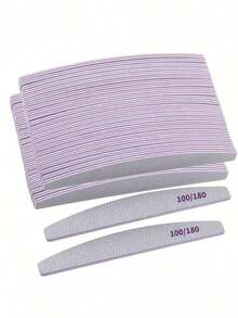 20pcs Grey Crescent Nail Files, Double-Sided Nail Buffers, 100/180 Grit, For Nail Shaping And Grooming - Multicolor - View 1