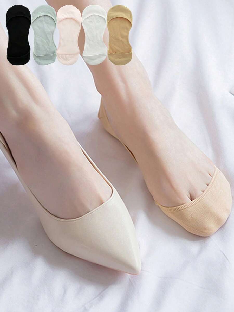 5 Pairs Women's Breathable Low-Cut Invisible Ankle Socks, Thin Invisible Lining Socks With Silicone Pad, Comfortable For Summer Wear - Multicolor - View 1