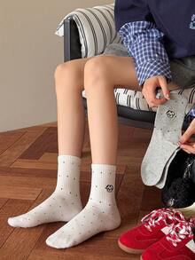 3 Pairs/9 Pairs Women's Regular Striped, Heart, Cartoon Pattern Soft Comfortable Mid-Calf Socks, Spring - Multicolor - View 8