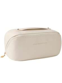 1pc Travel Makeup Bag, Large Capacity Women's Makeup Bag, Waterproof Portable Bag, Open Flat Wash Bag, Patterned Makeup Bag - Black - View 13