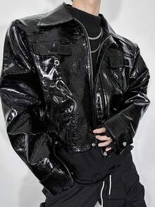Spring And Autumn, New Style, Slim Fit, Handsome Casual, American Style, Retro, Motorcycle, PU Leather, Jacket, Men's Coat, Couple's Style - màu đen - Xem 2