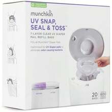 Munchkin Bolsas de repuesto para cubos de pañales con cierre UV, capacidad para 600 pañales, 20 unidades(A presión UV) - Multicolor - Ver 8