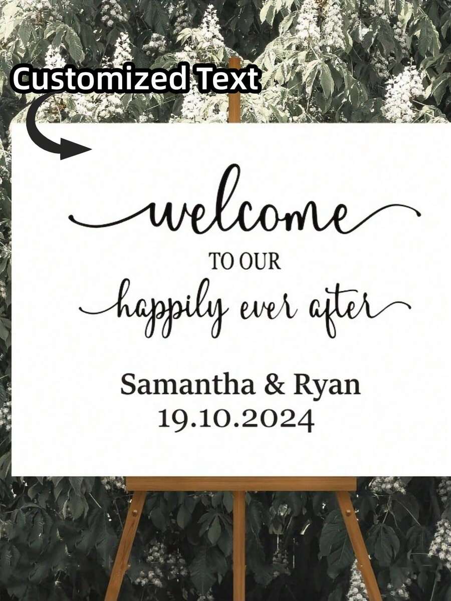 Personalized Wedding Stickers - Customized Bride & Groom Names And Date, Elegant Gold Font With Floral Arch Design, Suitable For Mirror, Wedding Board Etc, Bride & Groom Name And Wedding Date Labels, Wedding Party