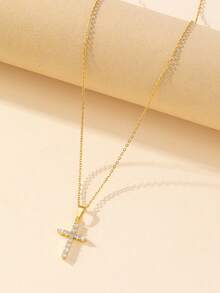 1件装 CZ 十字架吊坠项链，不锈钢项链。 - 滿鑽Cross項鍊 - 查看 3