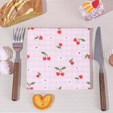 20pcs/40pcs/60pcs,Pink Gingham Cherry Paper Napkins, 2-Ply Pink Check Cherry Decorative Paper Napkins, 13 X 13 Inch Fruit Flower Disposable Hand Towels Napkins For Baby Shower Birthday Wedding Party Decor Supplies,Cute Cherry Pattern Disposable Cocktail Napkins For Parties & Picnics - Multicolor - View 2