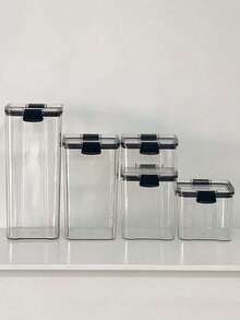 1pc Sealed Storage Jar, Grains & Cereals Kitchen Organizer, Transparent Plastic Container Box, Snack & Dry Food Storage Canister, With Lid, Good Sealing, Suitable For Storing Grains, Cereals, Spices, Tea, Beads & Accessories, Not Dishwasher - Clear - View 1