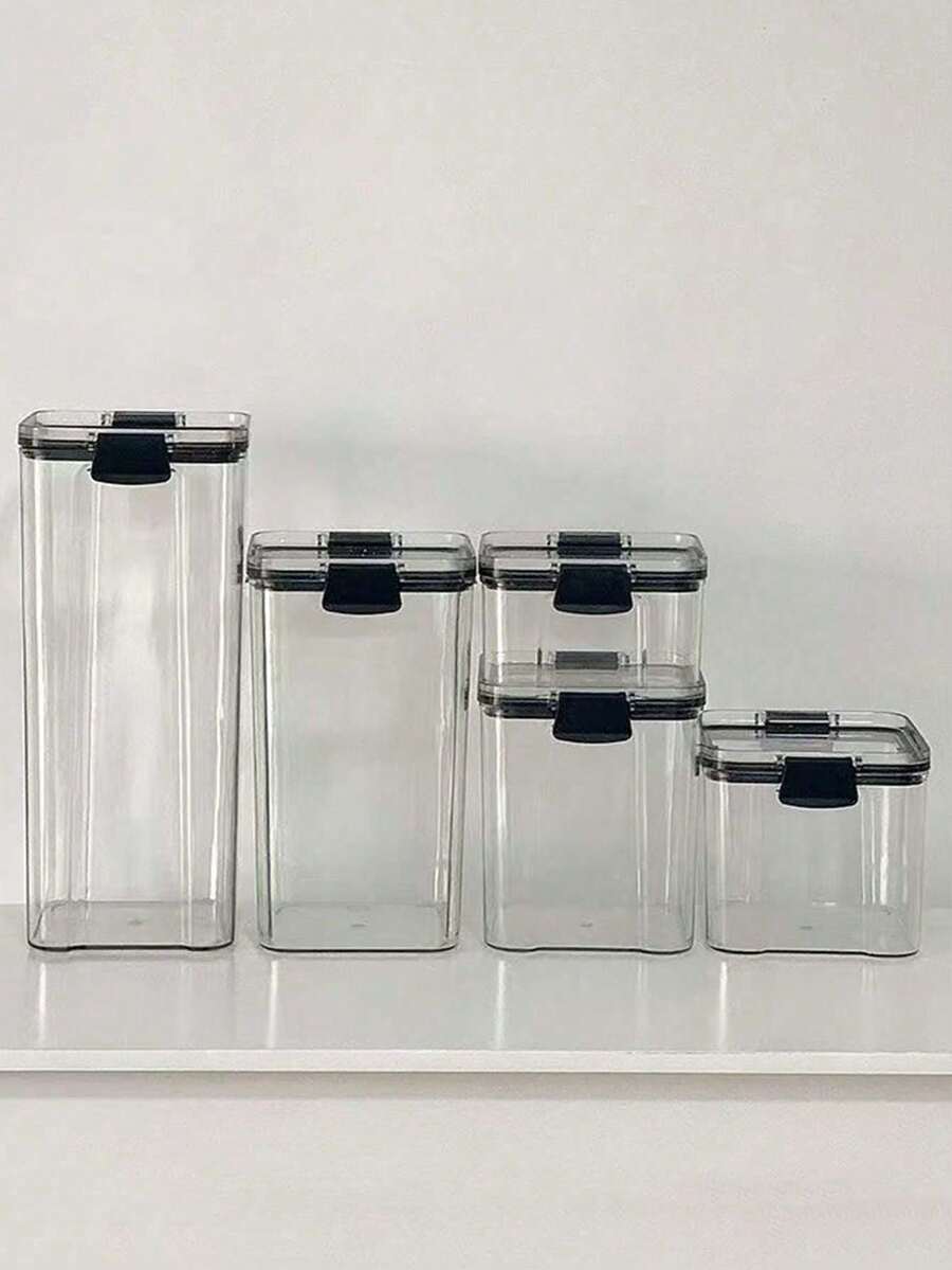 1pc Sealed Storage Jar, Grains & Cereals Kitchen Organizer, Transparent Plastic Container Box, Snack & Dry Food Storage Canister, With Lid, Good Sealing, Suitable For Storing Grains, Cereals, Spices, Tea, Beads & Accessories, Not Dishwasher - Clear - View 1