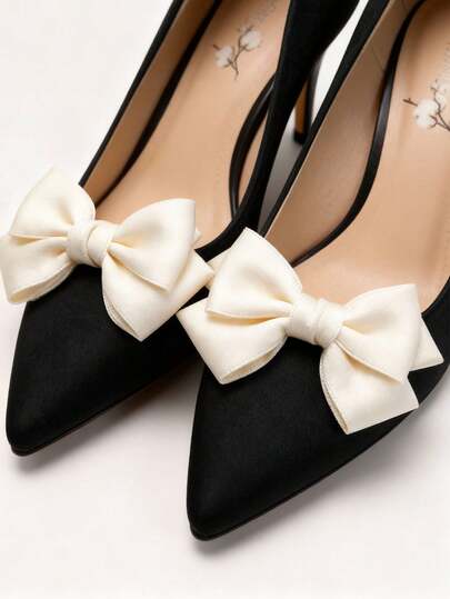 Suricat 1 Pair (2 Pieces) Of Detachable DIY Shoe Clips With A White Bow Design. These Stylish And Elegant Women's Shoe Accessories Are Suitable For High Heels And Low-Cut Shoes, And Are Perfect For Office, Business, And Dating Occasions.