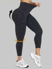 Women's High Waisted Yoga Sports Leggings, Fashionable Women's Sports Leggings, Sports Pants. Back Waist Pocket Design, Sporty Tie Dye High Waisted Sports Leggings, Suitable For Yoga Women's Pants - 黑色 - 查看 4