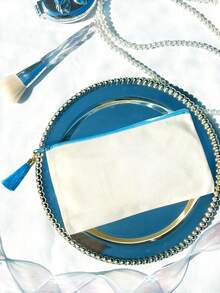 1个/5个/10个装帆布拉链带流苏收纳袋,旅行化妆包,化妆品收纳包,铅笔盒,适合度假、海滩、浴室、卧室使用,大容量 - 米色 - 查看 43