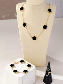 5pcs/Set Lucky Clover Jewelry Set, A Stylish Gift For Women, Including An Energy Healing Crystal Necklace, Energy Healing Crystal Bracelet, Energy Healing Crystal Ring, Energy Healing Crystal Stud Earrings, And Energy Healing Crystal Bangle. Suitable For Everyday Wear, It Is An Ideal Gift For A Girlfriend, Wife, Or Partner, Perfect For Holidays. - Multicolor - View 2