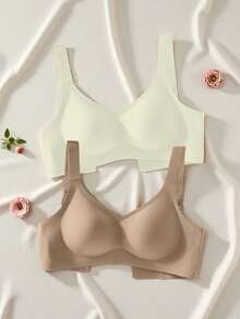 2pcs/Set Minimalist Comfortable Sports Bras For Women, Wireless, Solid Color - Multicolor - View 2