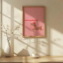 1幅现代简约小地球犬海报 - 可爱的小狗戴着心形项圈和蝴蝶结装饰 - 无框帆布墙画，适合客厅装饰，是客厅装饰的完美选择，创意海报 - 彩色 - 查看 6