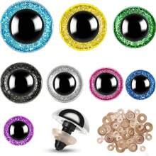 20Pcs Glitter Eyes,Black Plastic Doll Eyes,12/14/16/18/20/25/30mm,3D Stereo Flash Eyes With Pad Ring,For Crocheting With Washers Large Eyes For Amigurumi Plastic Crochet Eyes,Bear DIY Accessories - Multicolor - View 2