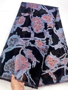 5码/1码 高品质新款花卉刺绣薄纱蕾丝面料，2025花卉提花图案网布，时尚设计图案锦缎面料，适用于服装缝纫，适合非洲、尼日利亚派对、宴会、婚纱、女士连衣裙、家居装饰窗帘DIY，可选颜色：粉色、红色、金色、绿色、蓝色、紫色、多色，仅限手洗，按码裁剪 - 彩色 - 查看 4