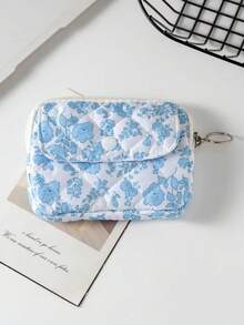 一款绗缝印花蝴蝶结相机包/CCD收纳包/相机包，迷你可爱方形化妆包，相机防尘收纳包，相机袋，女士口红和卫生巾收纳袋，小型拉链化妆包，零钱包。适用于存放黑卡相机，简约便携，防摔防刮，多用途户外使用。