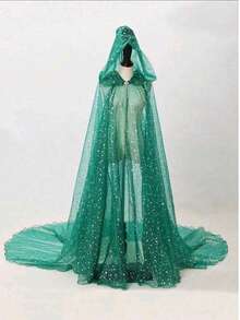 Women's Bridal Sheer Hooded Cloak Shawl Dress Robe, Halloween Costume, Wedding, Carnival, Valentine's Day Autumn Outfit - Multicolor - View 2