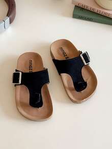 Sandalias planas de chanclas de moda para bebés, pantuflas cómodas para niños pequeños - Negro - Ver 4