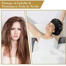 New DASKING 2 Piezas Gorro Satén para Pelo Rizado Ajustable con Banda Ancha Elástica para Dormir - para Mujeres y Niñas Negro Oro - como en la foto - Ver 5