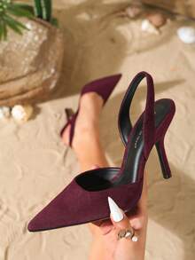 On feet& in love Women's Fashion Elegant New Suede Pointed Toe High Heel Pumps, Versatile For Work And Daily Wear - Burgundy - View 2
