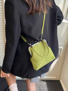 2025 Autumn And Winter New Fashion Retro Suede Material Handbag, Detachable Women's Shoulder Bag, With Button Closure Wallet. Simple Green Crossbody Bag - Green - View 7