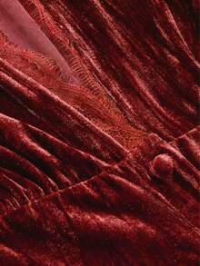 Solstice Apparel 大码褶皱天鹅绒露背V领长款连衣裙，泡泡袖长袖收腰修身连衣裙，优雅风格，通勤、聚会和新年派对的完美之选，秋冬必备单品 - 紅色 - 查看 6