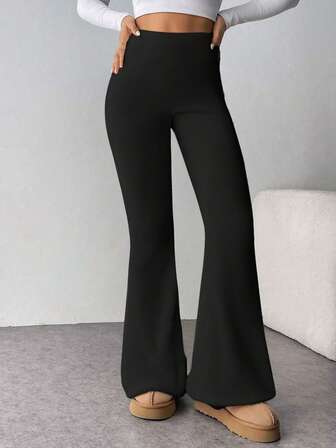 Svarta utsvängda byxor för kvinnor, yogaleggings för vardagsbruk, skolstart, höstkläder för kvinnor, byxor, träningsbyxor, dambyxor,