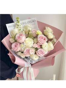 20 tờ/gói giấy gói hoa chống thấm nước màu trơn, giấy bao bì màng mờ, thích hợp cho việc cắm hoa. - Hồng - Xem 10