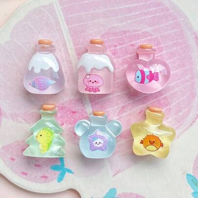 10/30/50 pièces Mignonnes mini bouteilles à la dérive en résine, fond plat, sans trou, design de bouteille à la dérive, accessoires de décoration de bouteille à souhait transparente. Convient pour les accessoires de cheveux DIY, les coques de téléphone, la décoration de la maison, la décoration de la voiture, la décoration de la boîte de papeterie