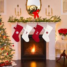 Medias navideñas de 42 cm con monograma de 26 letras, tejidas con letra bordada, decoraciones de Navidad para fiestas familiares navideñas (rojo T) - Rayas Verdes - Ver 10