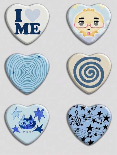 心形徽章，经典时尚徽章/胸针，2D平面设计，高品质金属饰品，适合装饰衣服、帽子、背包，是送给朋友、同学、同事和亲戚的趣味礼物。