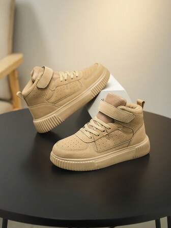 1 Pair New Fashion Children's Sports Shoes, PU Leather Upper, Comfortable & Lightweight, Easy Hook And Loop Closure, Suitable For Indoor/Outdoor Play, Sports, High-Top Casual Sneakers