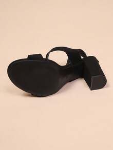 Teens' High Heel Sandals, Suede Peep Toe Chunky Heel Sandals, Fashionable Strap Wide-Fit Women Sandals - Black - View 7