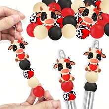25pcs Silicone Beads With Heart Pattern Print, Cow Shaped Silicone Beads, Loose Beads Suitable For Jewelry Making, Earrings, Necklaces, Bags, Pens, Phone Chains, Makeup Brushes, Keychains And Other DIY Crafts, Holiday, Birthday, Valentine's Day Gifts - Valentine's Day Series - View 3