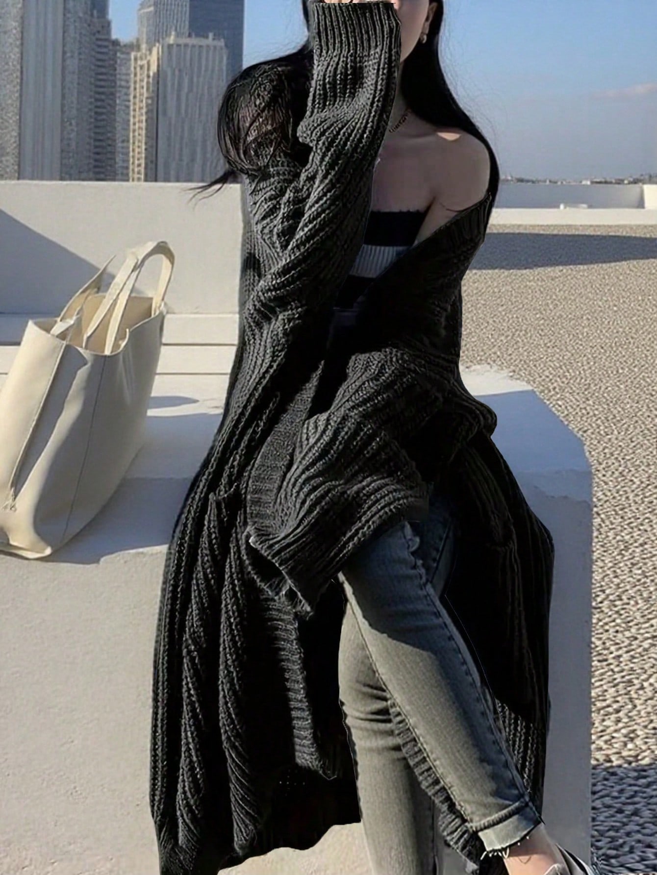 كارديجان مفتوح أمامي سادة، قميص كنز طويل الأكمام و...