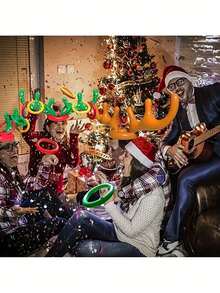 14/7pcs/Inflatable Reindeer Antler Ring Throw Christmas Party Game Hat,Suitable For Christmas,Winter Holiday Party Supplies Gifts - Multicolor - View 7