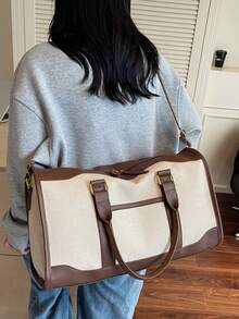 Túi hành lý du lịch dung tích lớn đơn giản, Túi xách đeo vai Boston phối màu thời trang, Đa năng khi sử dụng thường ngày, Có thể đeo vai hoặc đeo chéo, Túi du lịch màu đen và nâu với màu be Túi vải thô Túi đựng đồ qua đêm Đồ dùng du lịch Đồ dùng du lịch cần thiết cho kỳ nghỉ dành cho nam nữ - màu nâu - Xem 9