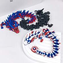 1pc 3D Printed Baby Dragon Desktop Decor - Cute Black With Red & Blue Accents - Home, Office, Birthday, Christmas, Halloween Gift - Perfect For Dragon Lovers, Handcrafted Miniature Statue, Home Decoration, 25cm Length - Multicolor - View 3