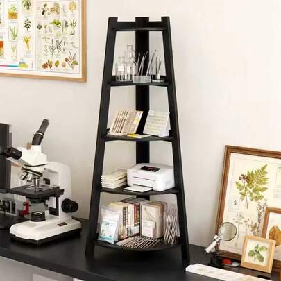 1件装白色/黑色转角书架 - 节省空间的垂直多层储物架，塑料经典设计，适用于家庭办公室客厅阳台装饰，防水，易于清洁