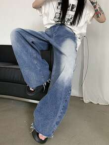 Retro Versatile Loose Wide Leg Jeans For Women, High-End Feel, Spring/Autumn - Blue - View 8