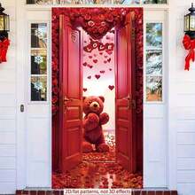 1 pieza Cubierta de puerta plana 2D Oso rojo de San Valentín Banner de rosa de la habitación Cubierta de puerta de poliéster, decoración de habitación, banner colgante de fiesta, decoración navideña, suministros de fiesta, decoración de interiores. - Multicolor - Ver 2