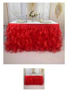 4 pies/6 pies/8 pies/9 pies/14 pies Faldas de mesa de organza, faldas de mesa rizada, faldas de mesa de sauce llorón, adecuadas para mesas de comedor rectangulares o redondas, para duchas nupciales, cumpleaños, fiestas de boda, banquetes, faldas de mesa para pasteles, decoración del hogar. - Multicolor - Ver 85