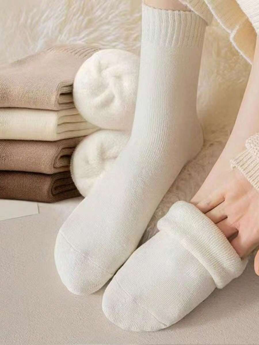 12 pares de calcetines por encima de la rodilla para mujer, multicolor, con forro de felpa mezclada tipo lana, de unicolor, de estilo clásico y de moda, adecuados para otoño/invierno, estilo Y2K, cálidos