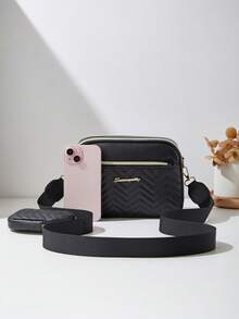 2 件装时尚拼接斜挎包，多层肩包带吊坠，女士款