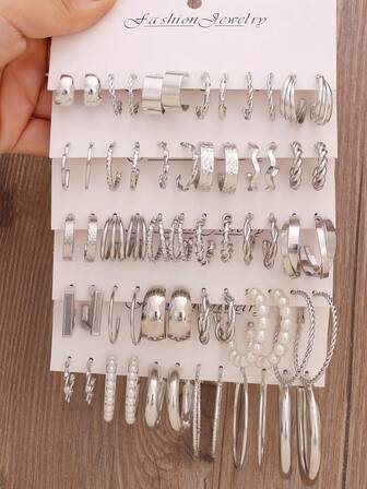 2–60 Pcs Silver Women Earring Set With Faux Pearl Small Hoop Large Hoop Geometric Stud Statement Earrings Fashion Jewelry Chic Cute Earring Sets Vacation Essentials Accessories For Women Mixed Style Pack For Daily Wear Work Travel Wedding Christmas Earrings New Years Teacher Gifts Gifts For Women