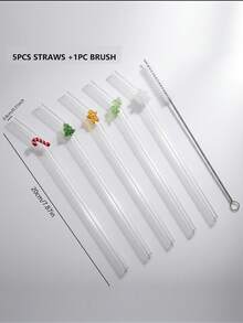 1/5 piezas Pajita de vidrio reutilizable con pan de jengibre, bastón de caramelo y copos de nieve, set de regalo festivo, pajita de vidrio reutilizable y resistente al calor, perfecta para restaurantes, batidos, milkshakes, té, jugo, decoración estética divertida - transparente - Ver 13