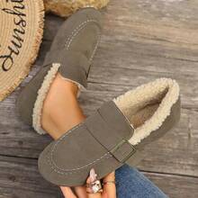 2024 New Preppy Style Buckle Warm Loafers For Women, Vintage Breathable Driving Shoes, Faux Fur Moccasins, Slip-On Casual Flat Shoes For Work