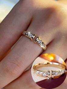 1 件独特花卉印花优雅设计精致薄荷绿珐琅可调节戒指 - 墨綠色 - 查看 21